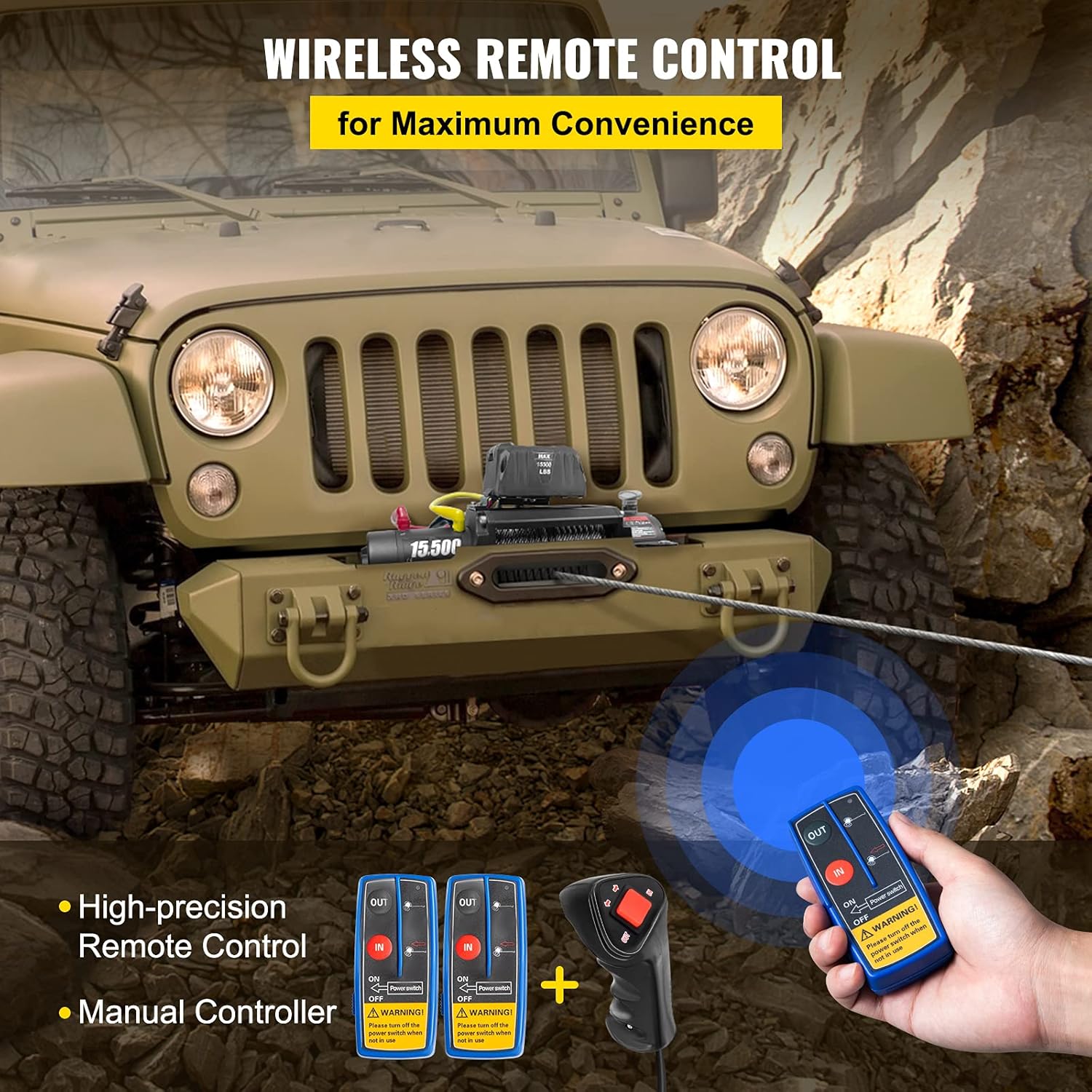 VEVOR Truck Winch 17500lb Load Capacity Synthetic Rope 12V Power Winch with Wireless Remote Control, Powerful Motor for ATV UTV Off Road
