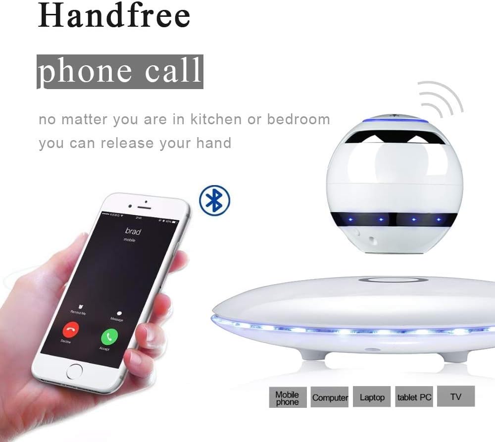 Infinity Orb Magnetic Levitating Speaker Bluetooth 4.0 LED Flash Wireless Floating Speakers with Microphone and Touch Buttons (White)