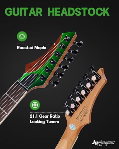 Leo Jaymz Electric Guitar Monsoon Series,Reverse Headstock,Mahogany Body,Roasted Maple Neck,Rosewood Fretboard,Locking Tuners,Rounded End Frets,AlnicoV Pickups,Fixed Bridge (Blue Flame)