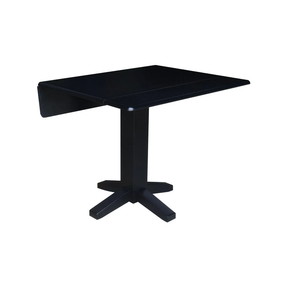 36" Solid Wood Square Dual Drop Leaf Dining Table in Black