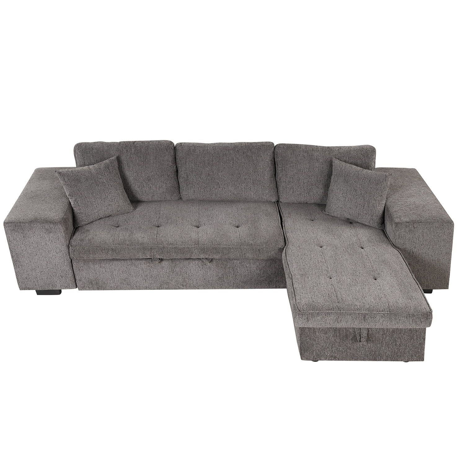 Churanty 104" Reversible Sectional Couch with Pull Out Bed,L Shape 3 Seat Sleeper Sofa with Storage Chaise and 2 Stools for Living Room,Knox Charcoal