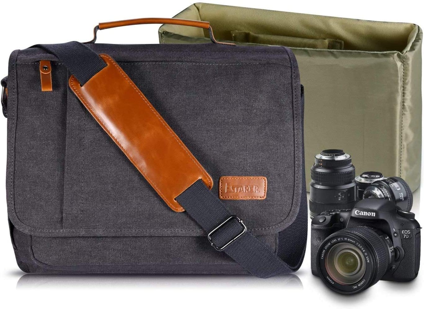 Estarer Camera Messenger Bag for SLR/DSLR Digital Cameras Laptop 15.6inch Shoulder Bag with Camera Insert Sleeve Upgraded Version