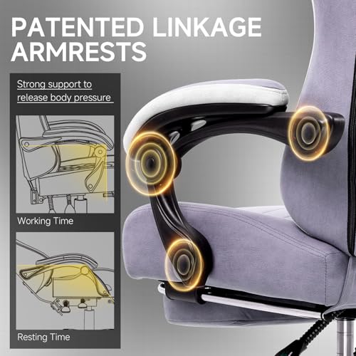 GTPLAYER Office Chair, Gaming Computer Desk Fabric Chair with Footrest, High Back Ergonomic Office Chair with Pocket Spring Lumbar Support and Linkage Armrests Adjustable Height Swivel for Home Task