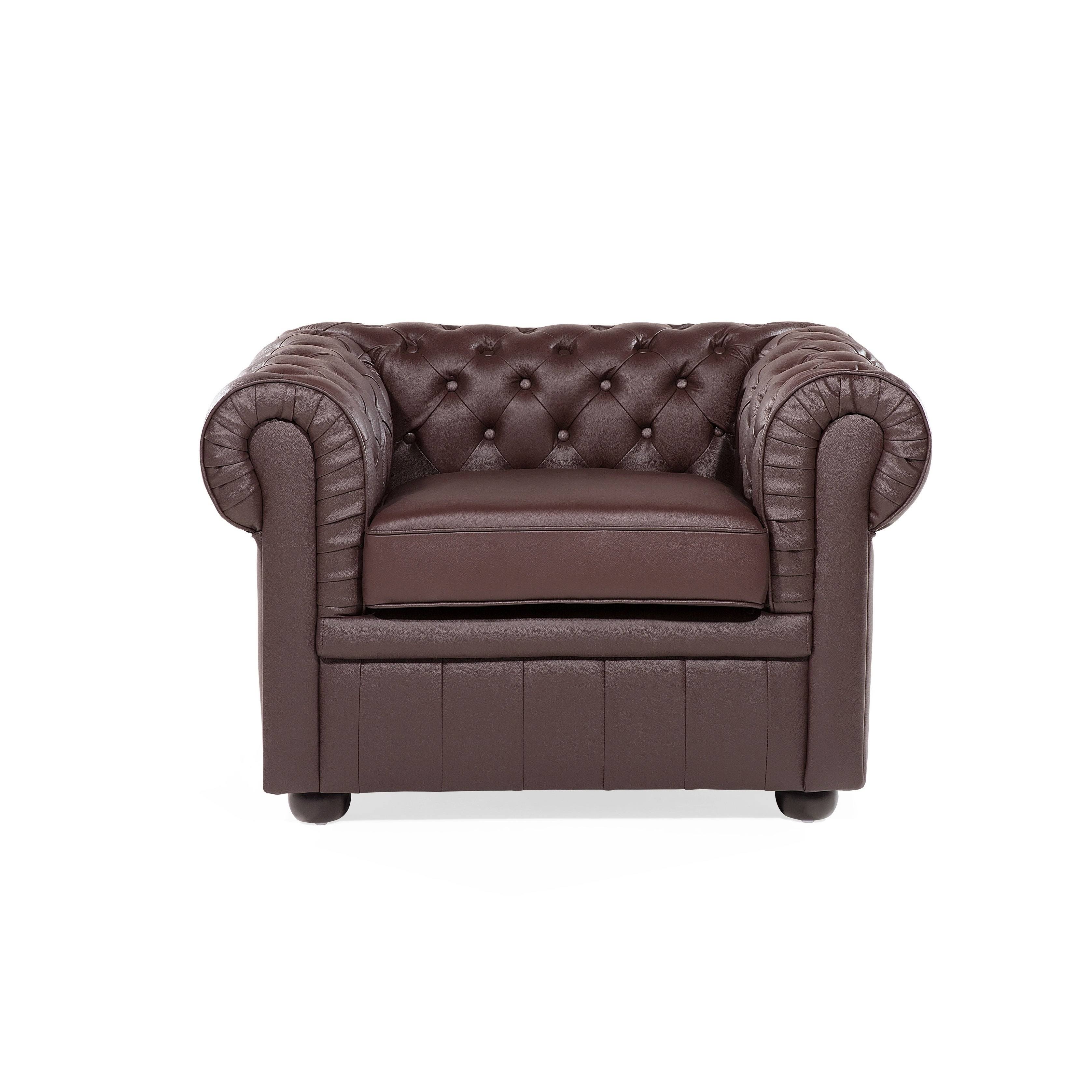 Beliani Tufted Leather Armchair Brown Chesterfield