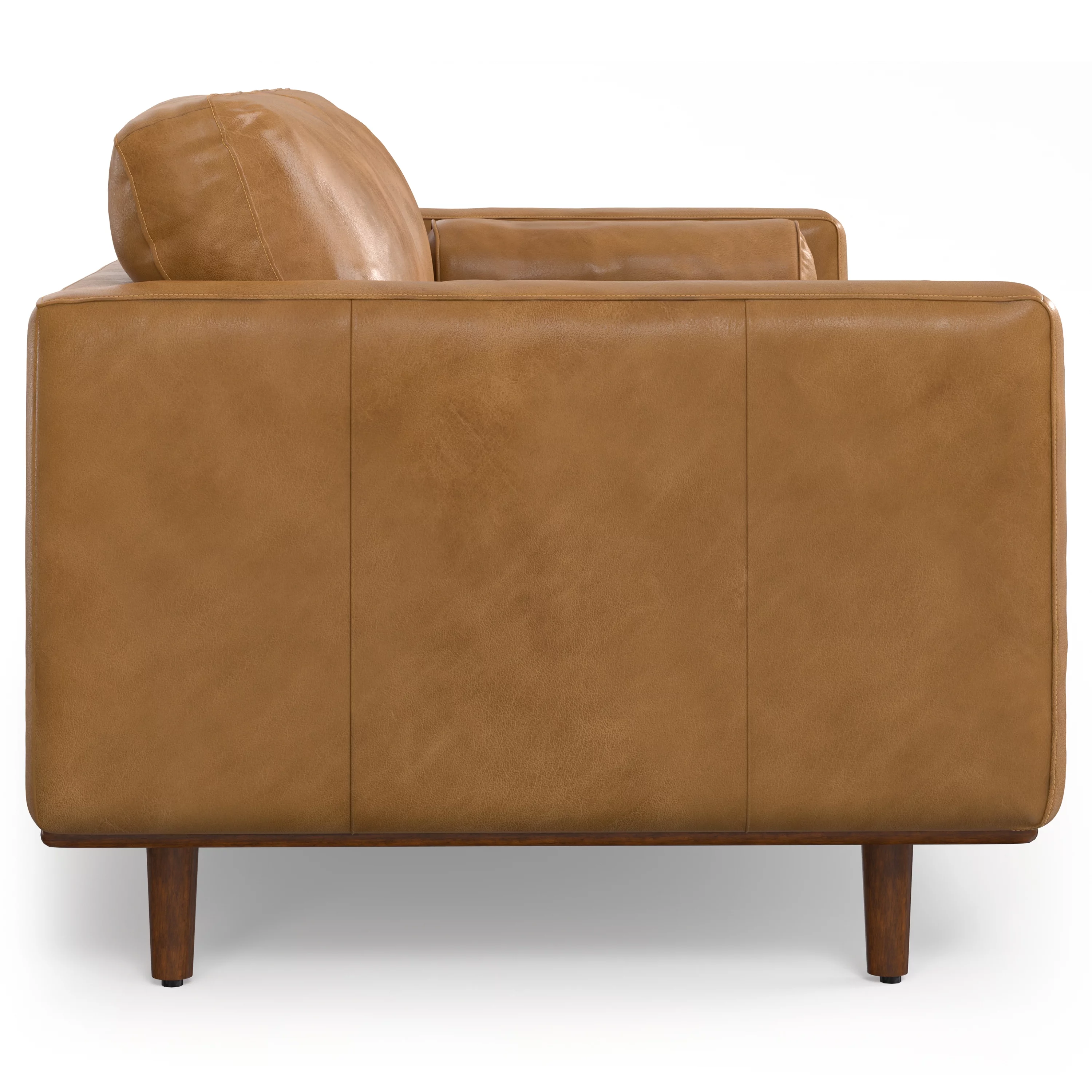 Simpli Home Morrison Mid-Century Modern 89 inch Wide Sofa in Sienna Genuine Leather
