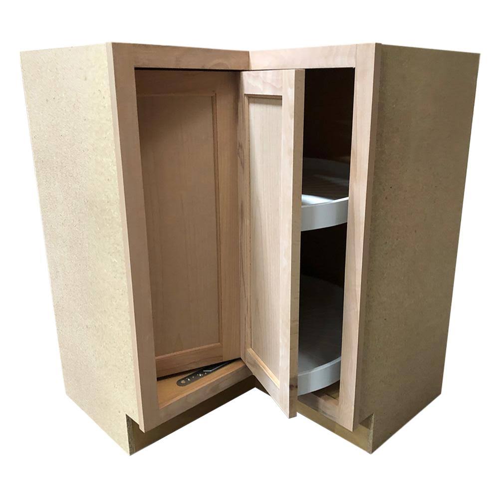 Hampton Bay Hampton Assembled 28.5x34.5x16.5 in. Lazy Susan Corner Base Kitchen Cabinet in Unfinished Beech