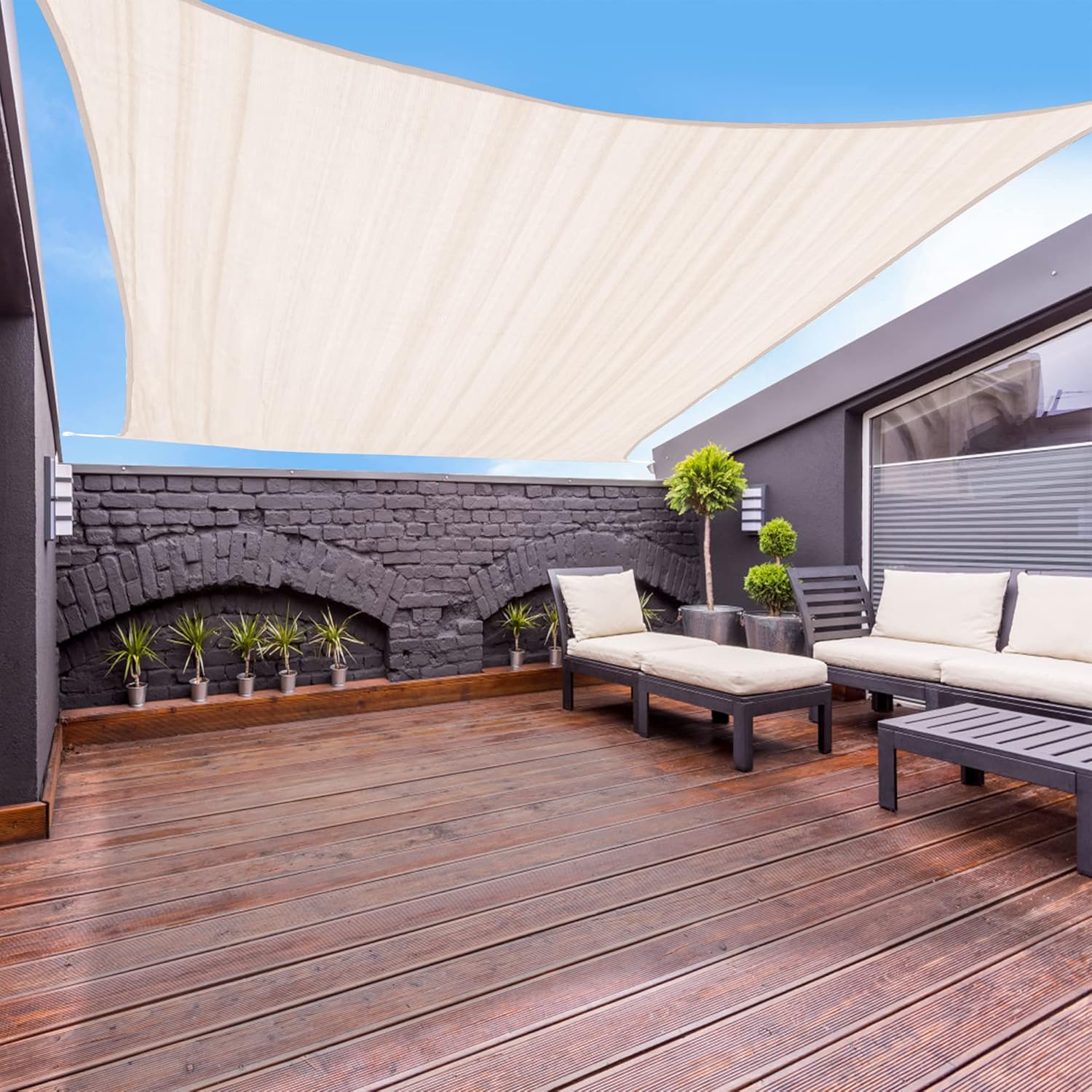Garden expert 20'x20' Sun Shade Sail Sand Large Square Canopy Sail Shade Cloth for Patio Garden Outdoor Backyard