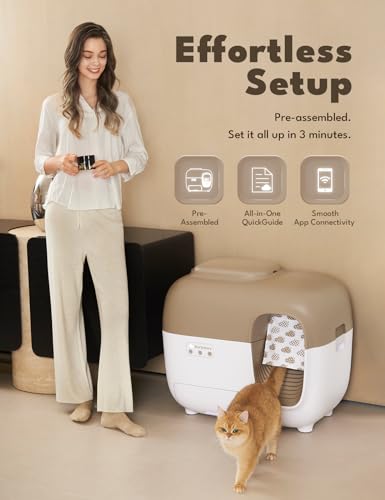 PetSnowy (Premium Version with Mini Mesh) Snow+ Self Cleaning Automatic Litter Box with Odor Free TiO2 System Automatic Cat Litter Box Self Cleaning for 3.3-20 lbs