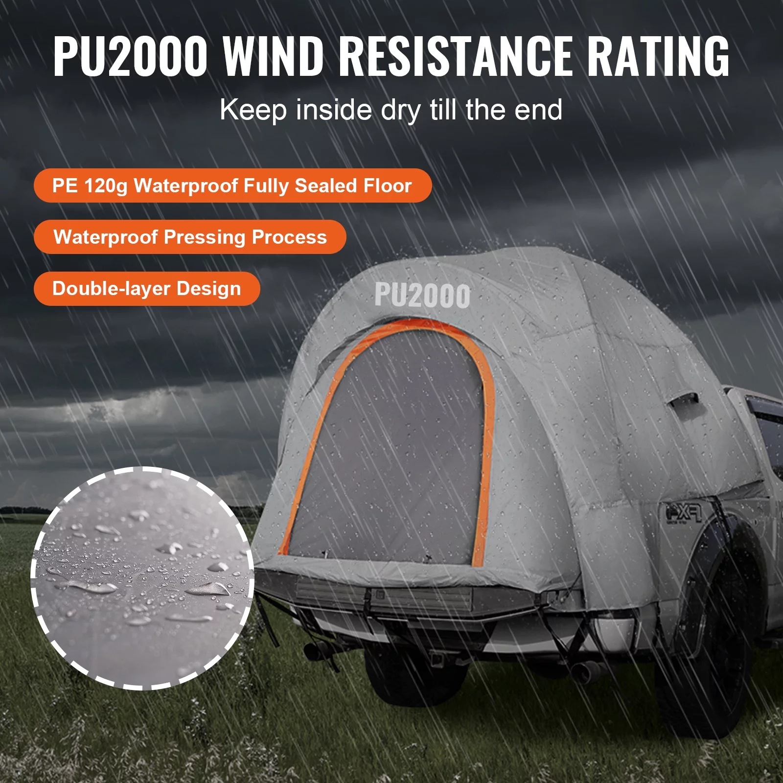 BENTISM Truck Tent 6.4'-6.7' Waterproof Spacious Pickup Truck Bed Tent with Rainfly Carry Bag for Camping Traveling Outdoor