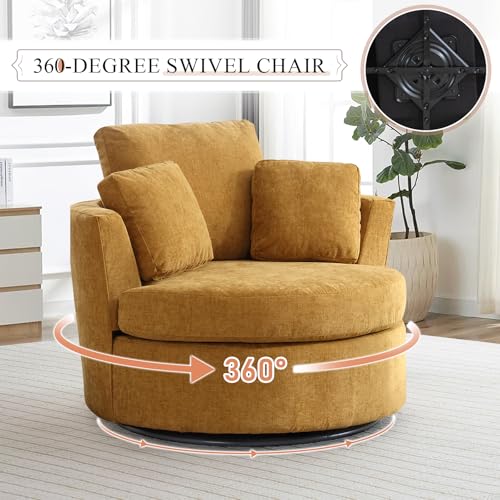 Chair and A Half with Ottoman, 360° Swivel Accent Barrel Chair Modern Comfy Round Reading Sofa Swivel Chairs Circle Lounge Chair for Bedroom Living Room w/4 Pillow Lower Seating Heigh (White, Large)