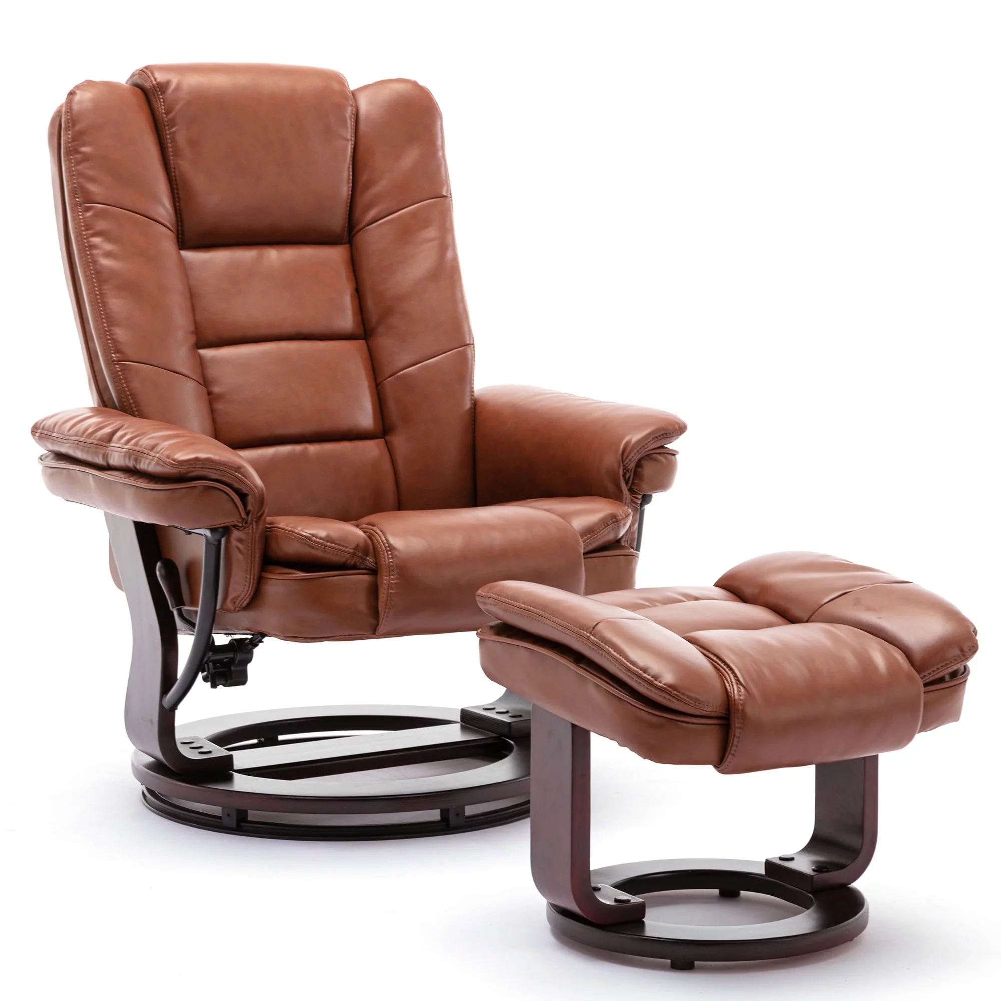 32'' Wide Manual Swivel Standard Recliner with Ottoman,Faux Leather,Brown