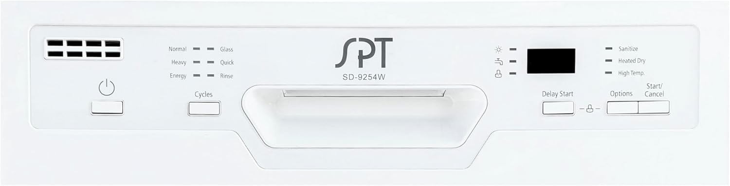 SPT SD-9254WB 18″ Wide Built-In Dishwasher w/Heated Drying, ENERGY STAR, 6 Wash Programs, 8 Place Settings and Stainless Steel Tub – White