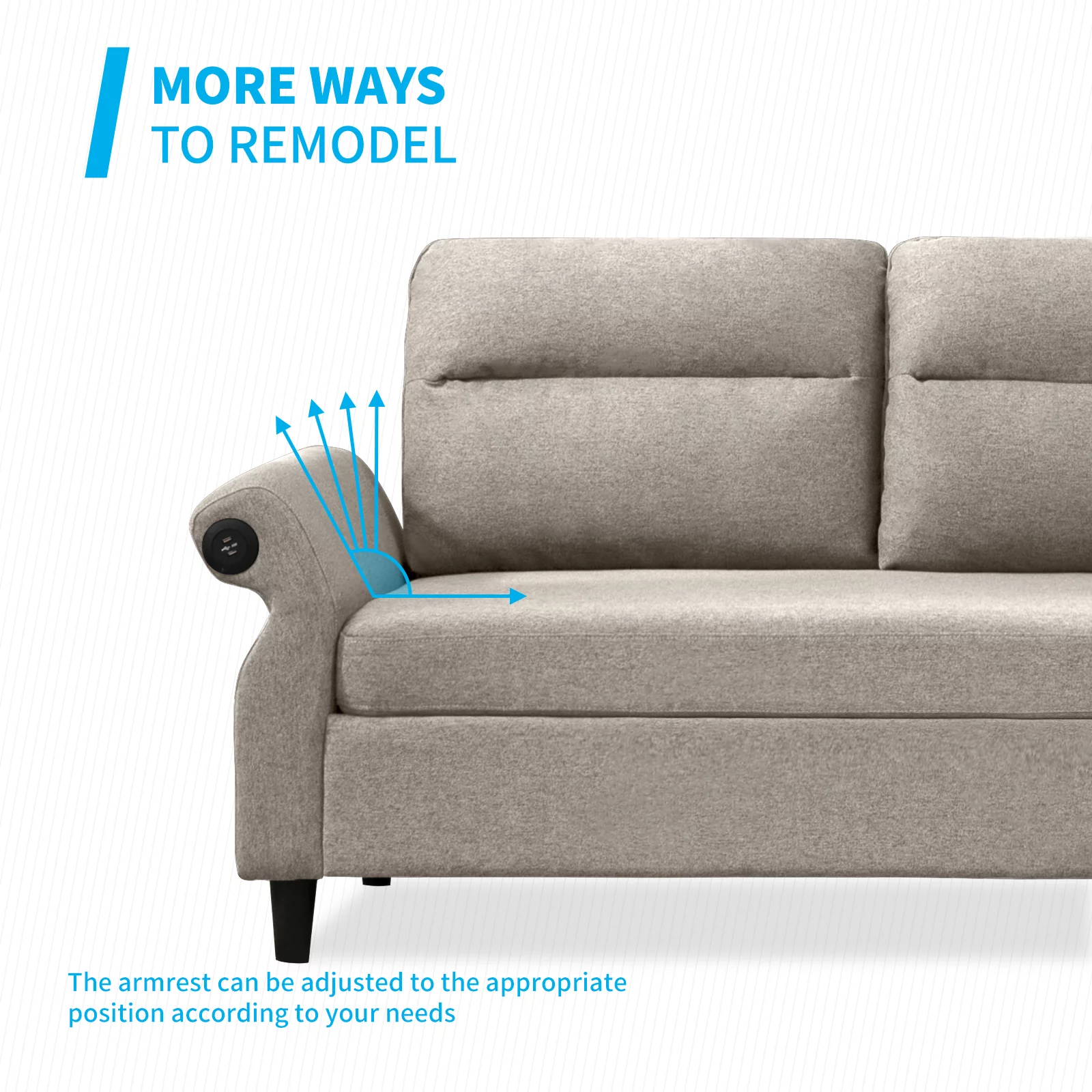 MUZZ Convertible Sectional Sofa Couch, 3 Seat L-Shape Sofa Couch with 2 USB Ports and Adjustable Armrest, Small Reversible Sectional Couches with Ottoman for Living Room, Apartment, Beige