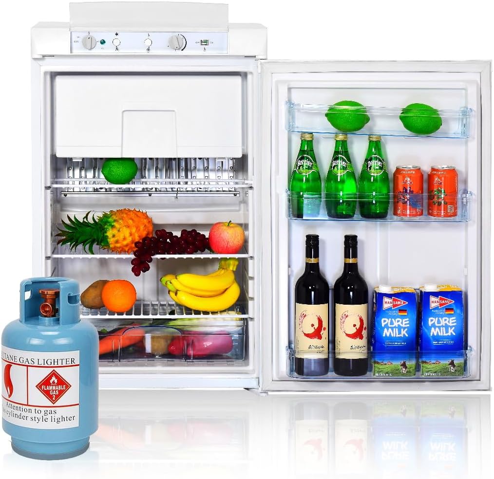 Smad Propane Fridge with Freezer 3 Way LPG/110V/12V RV Refrigerator for Camper, Gas Fridge 3.5 Cu. Ft with Electric/Gas Thermostat, White