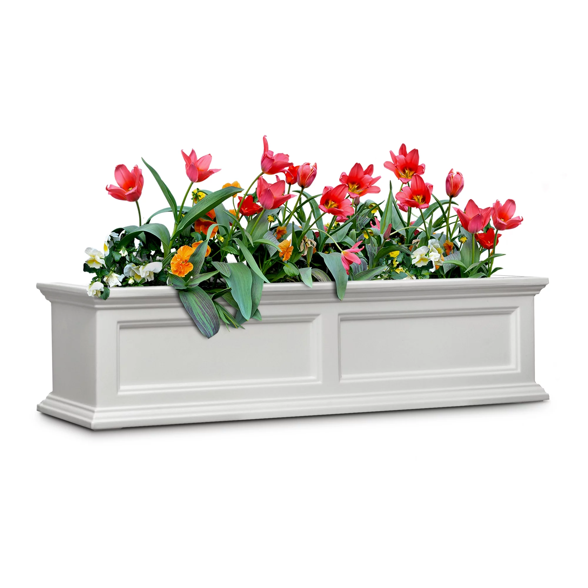 Mayne Fairfield 48" x 11" x 10.8" Rectangle White Self-Watering Polyethylene Window Box Planter