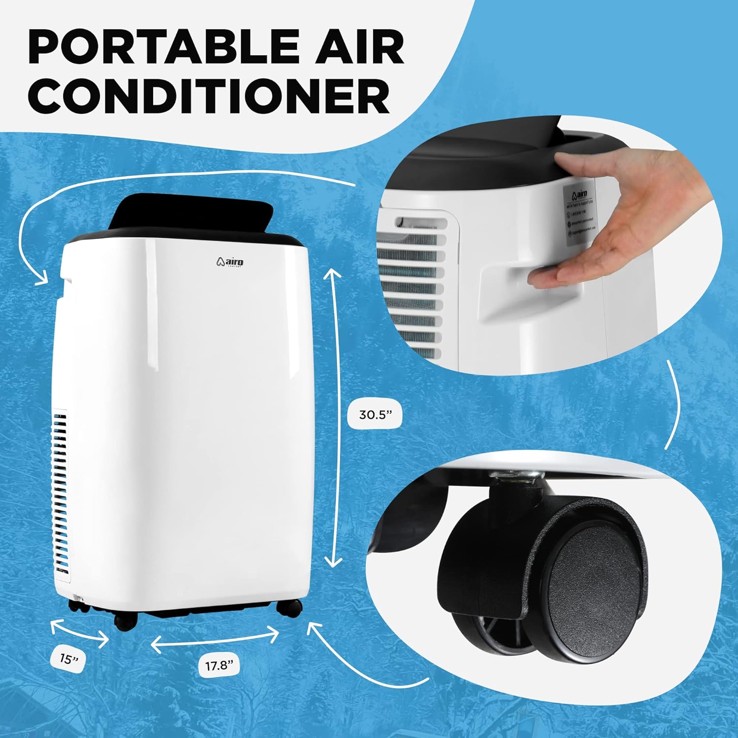Portable Air Conditioners AIRO, 14000 BTU Portable AC Unit for Room 700 sq. ft, Floor Standing with Remote Control & DYI Installation Kit, New 2024 model