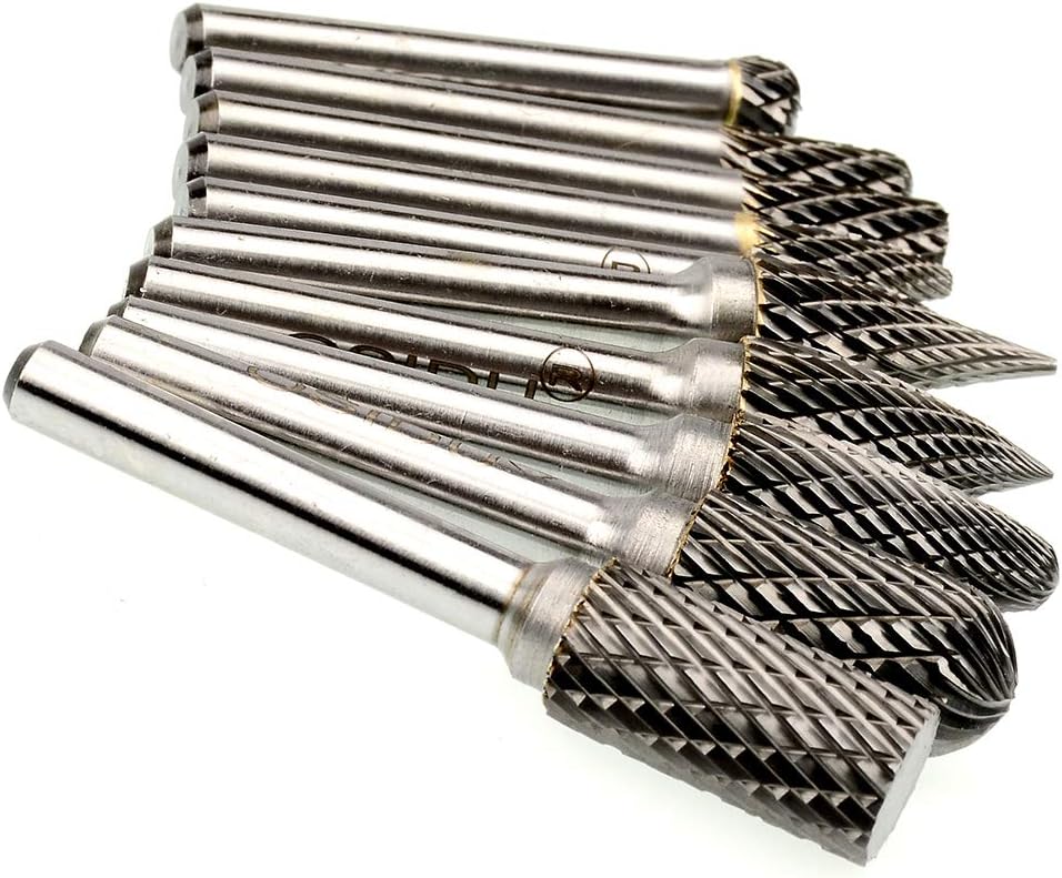 OSIDU Carbide Burr Set 10pcs Die Grinder Bits 1/2 Inch Cutting Burrs 1/4 Inch Shank Double Cut Carbide Rotary Burr Set for Die Grinder Drill,Metal Carving,Polishing,Engraving,Drilling