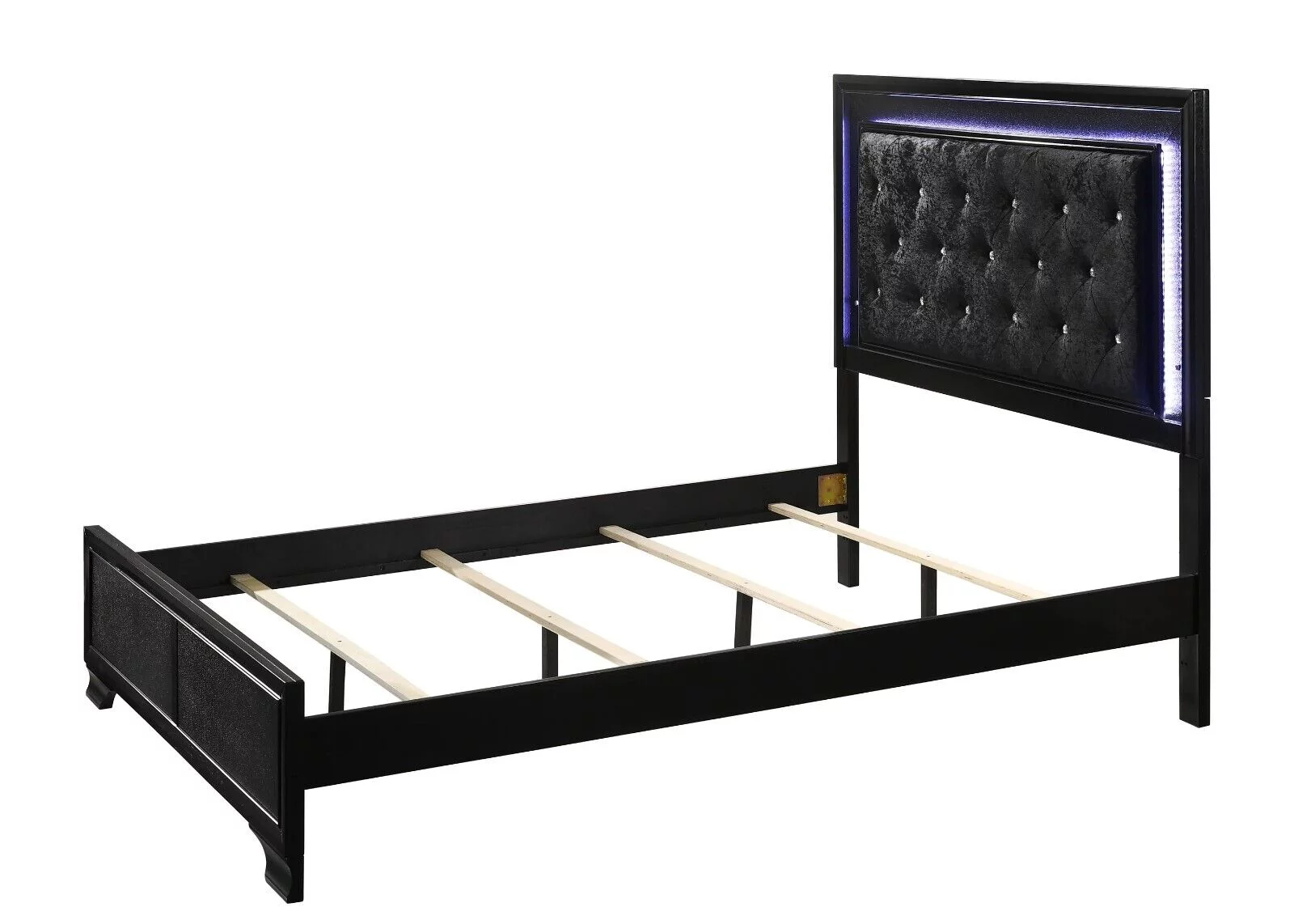 4pc Modern Glam Style Full Size Upholstery LED Bed Dresser Mirror Nightstand Set Wooden Bedroom Furniture Black