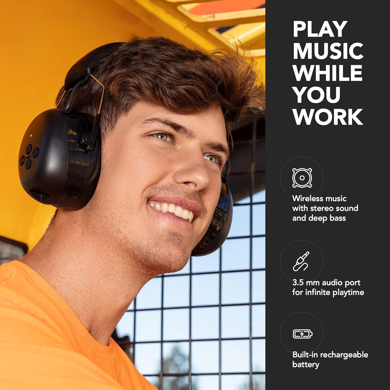 Bluetooth Hearing Protection Headphones - Noise Reduction Safety Earmuffs with Adjustable Headband - Safety Noise Cancelling Ear Muffs for Noise Reduction - Bluetooth 5.0