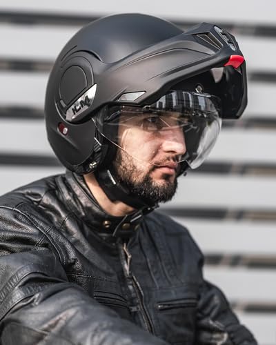ILM Vintage Full Face Modular Motorcycle Helmet for Adults Men ATV UTV Snowmobile with 180° Reversible Chin Guard DOT Model-B707(Matte Black, L)