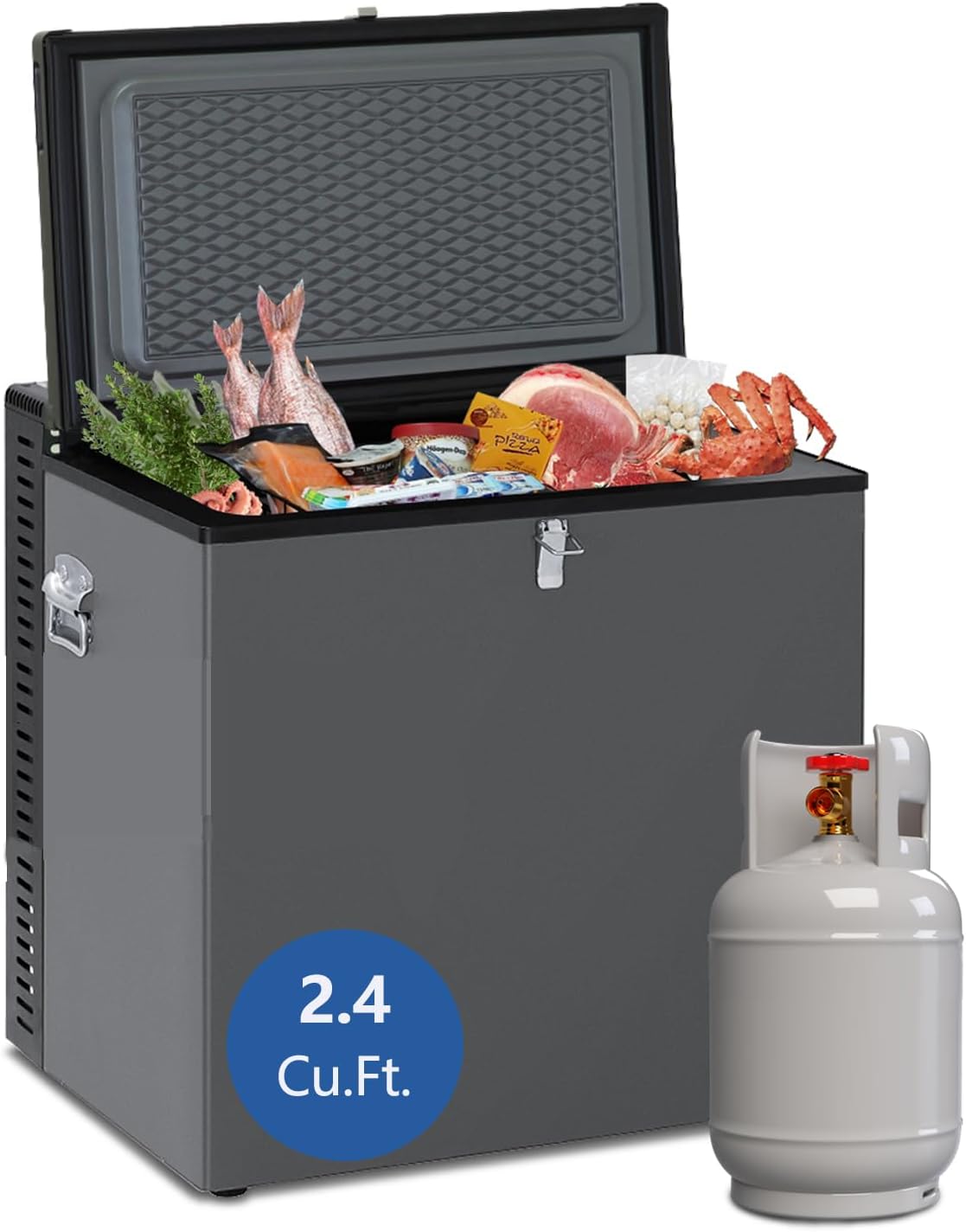 2.4 Cu.Ft Portable Propane Freezer/Fridge, 110V/12V/LPG Small Gas Chest Freezer/Refrigerator with Lock, 3 Way Deep Freezer for Camping, Pulse Ignition, RV, Truck, Outdoor, Off Grid, Black
