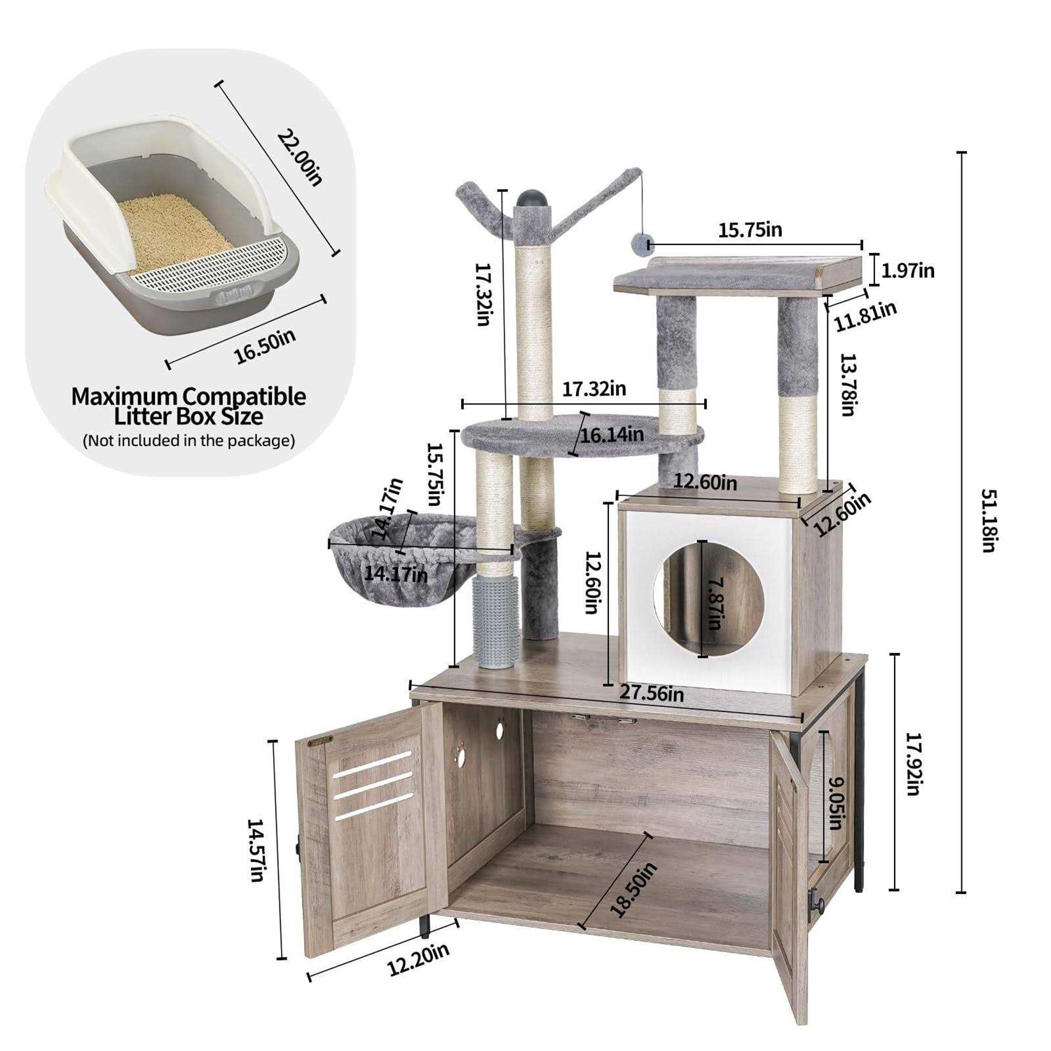Snughome Cat Litter Box Enclosure with Cat Tree Wooden Hidden Cat Washroom Furniture with Condo - Pet Supplies online store