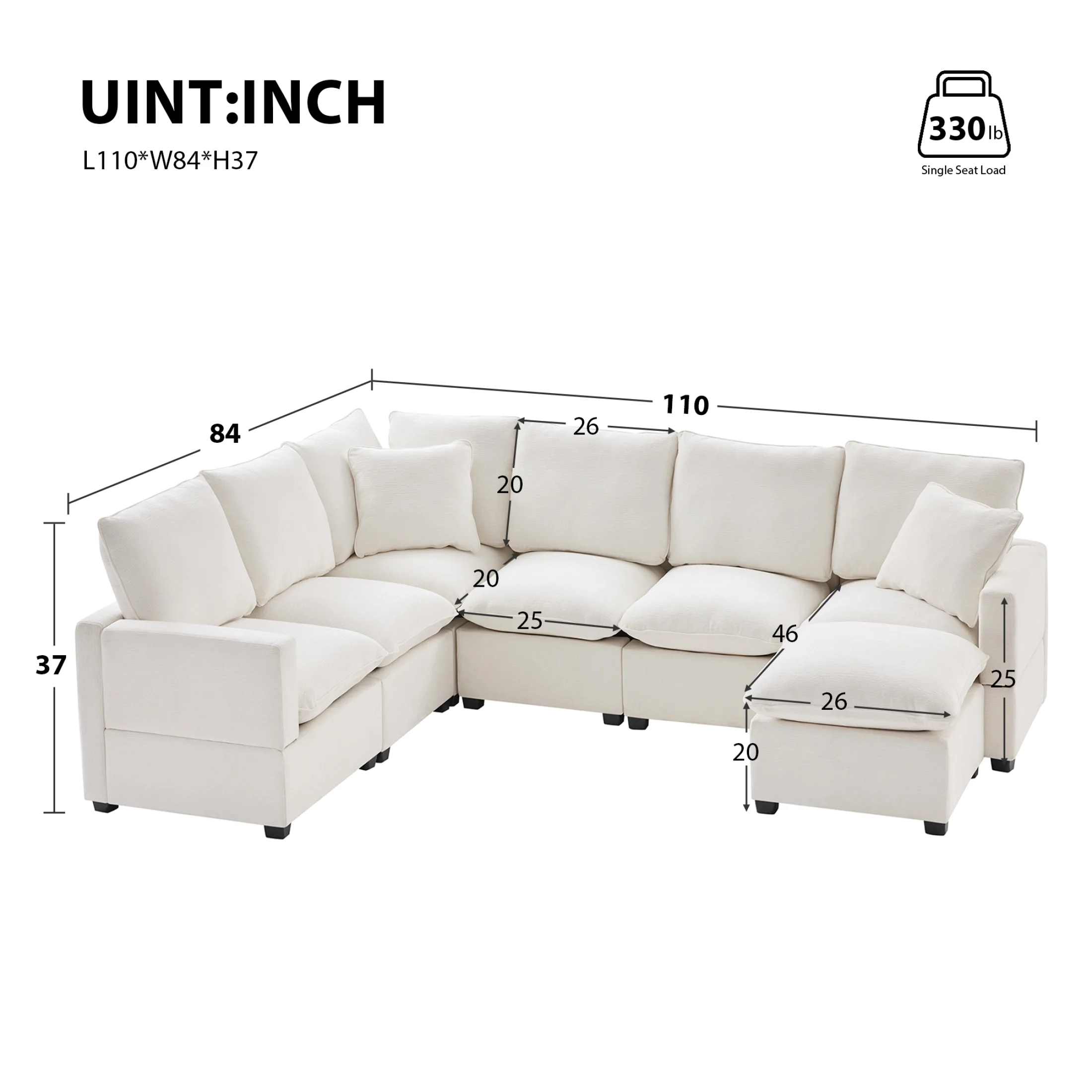 [VIDEO provided] [New] 110*84" Modern U Shape Modular Sofa, 7 Seat Chenille Sectional Couch Set with 2 Pillows Included, Freely Combinable Indoor Funiture for Living Room, Apartment, Office, 2 Colors