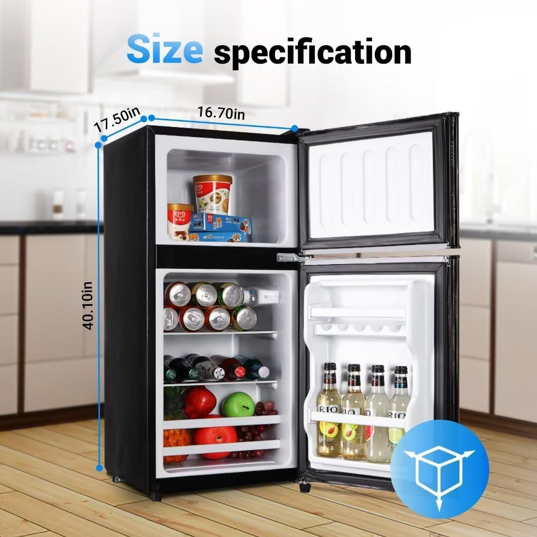 Apartment Size Refrigerator, 4.0 Cu.Ft Mini Fridge with Double Door Suitable for Kitchen, Dorm, Apartment, Office, Energy Saving Compact Refrigerator with 7 Temperature Modes, Black