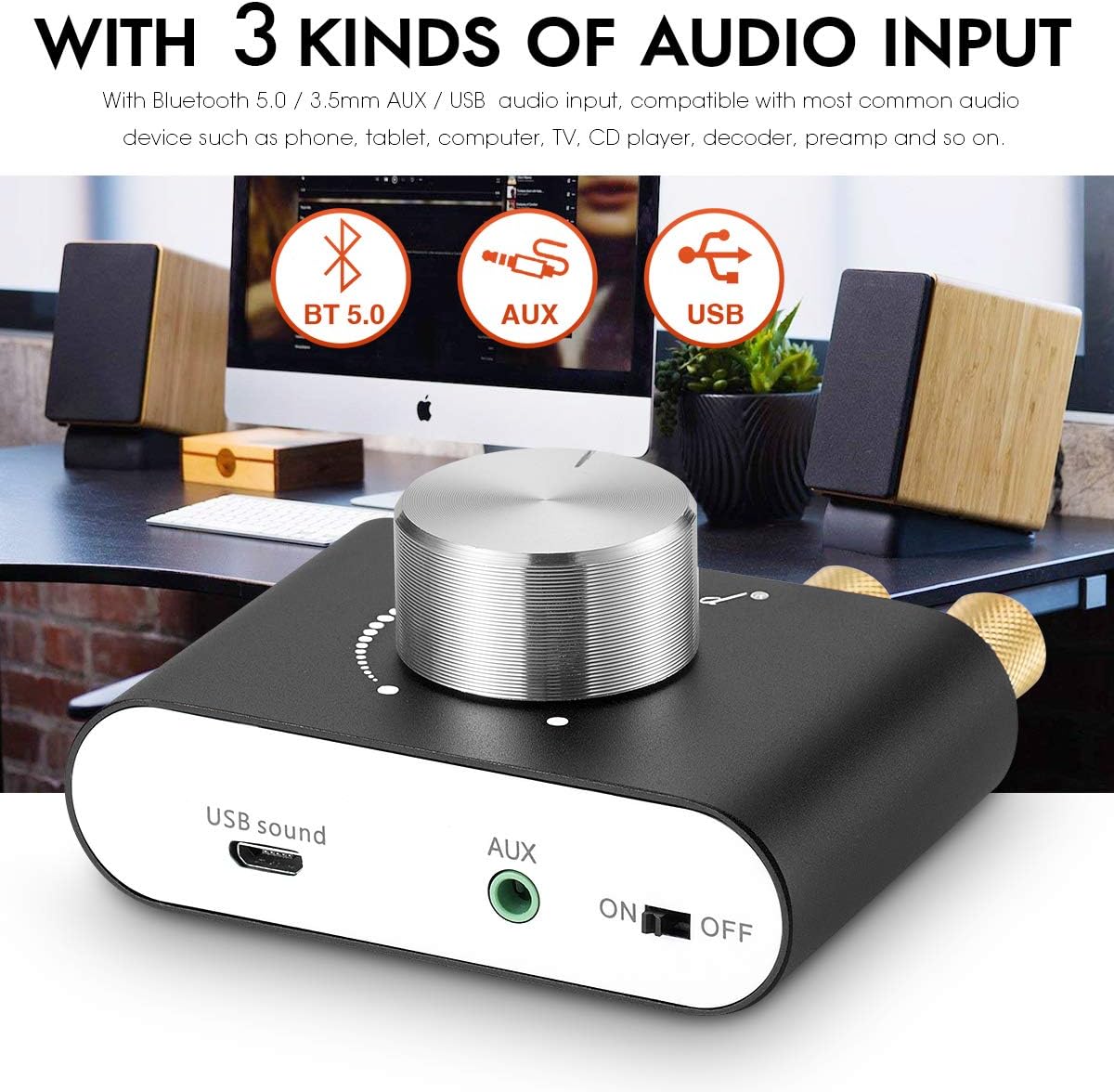 Nobsound Mini Bluetooth 5.0 Power Amplifier, Stereo Hi-Fi Digital Amp 2.0 Channel 50W&times;2 with AUX/USB/Bluetooth Input, Wireless Audio Receiver, PC Sound Card with Power Supply (Black)