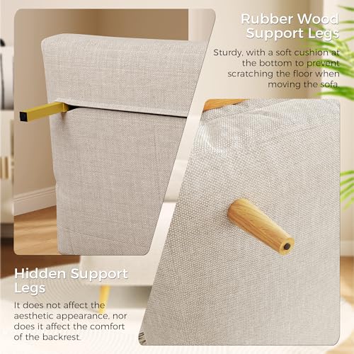 3-in-1 Convertible Chair Bed Sleeper for Adults, Linen Convertable Sleeper Chair with Wooden Arms & Pillows, Foldable Single Futon Sofa Bed (Mid Century with Walnut Arm, 36.6" Wide)