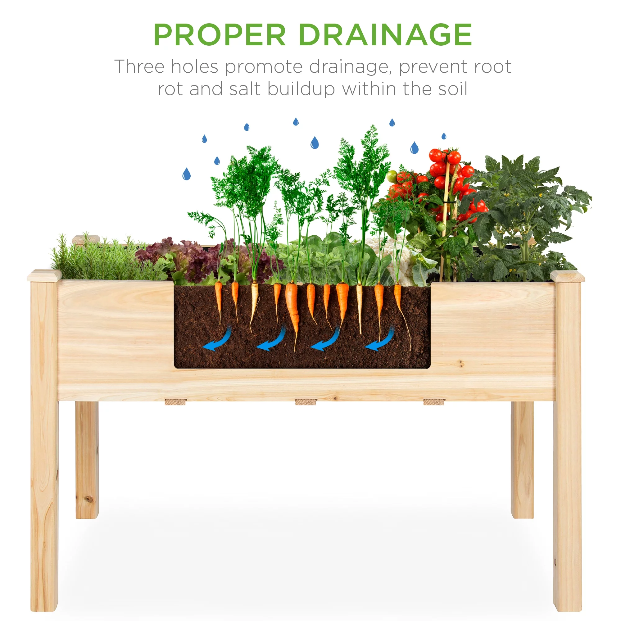 Best Choice Product 48x24x30in Raised Garden Bed, Elevated Wooden Planter for Yard w/ Foot Caps, Liner - Natural - Curated Treasures Market