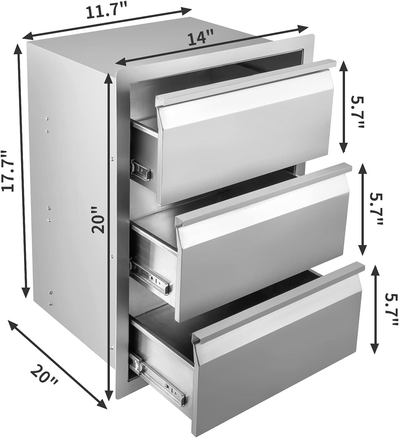 Hottoby Outdoor Kitchen Drawers Stainless Steel Double Access BBQ Drawers Box Frame Style Flush Mount for Outdoor Kitchen Cabinets& BBQ Island/Grill(18''x20''x15'' 304BBQ Storage Double Drawers)