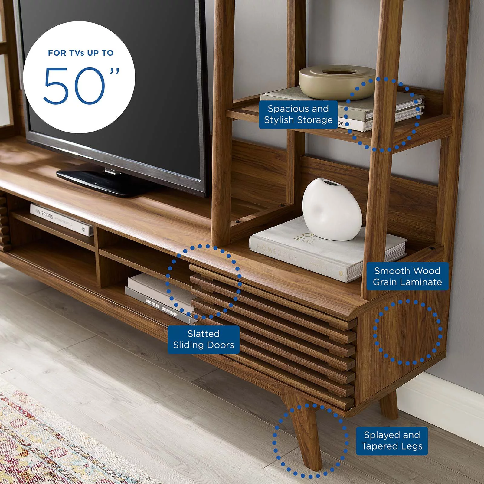 Modway Render TV Stand Entertainment Center in Walnut