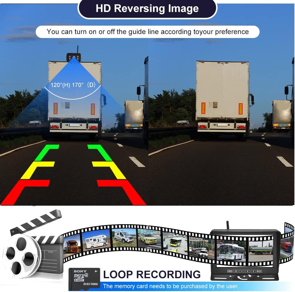 Digital Wireless Backup Camera System Kit IP69 Waterproof Wireless Rear View Camera HD 1080P with 7&ldquo; TFT LCD Monitor and Super Night Vision for Car,Trucks,RV,Travel Trailer,Camper Van