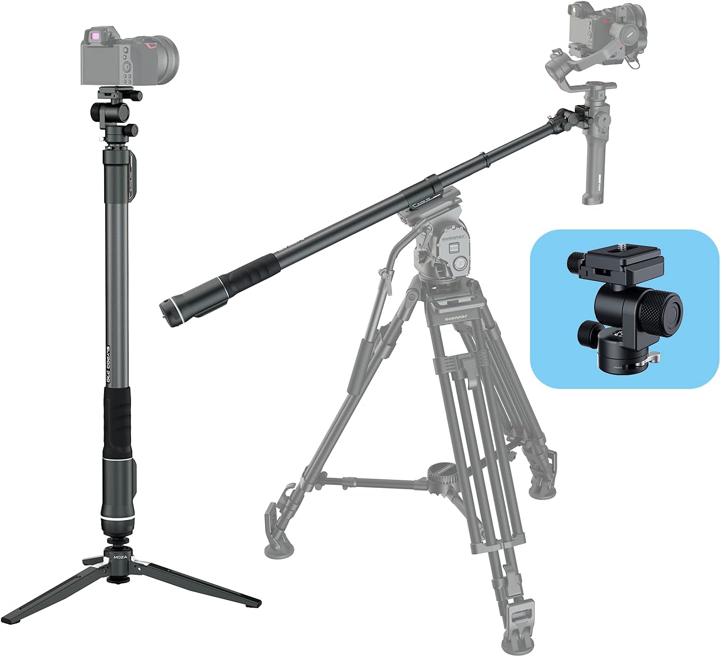 MOZA Slypod Pro Slider Motorized Monopod Camera Sliders Made of Light-Weight Carbon Fiber Vertical Payload 13Lb Extend Out 520mm 5.5H Running Time with Pan and Tilt Head & Tripod