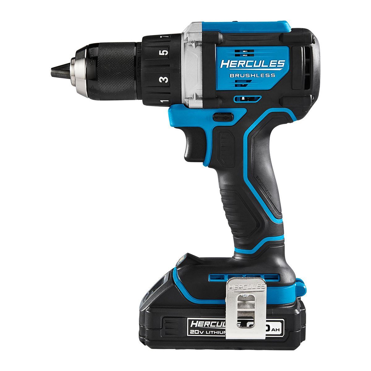 HERCULES 20V Brushless Cordless, 1/2 in. Drill/Driver Kit with Side Handle, 2 Ah Battery, and Charger