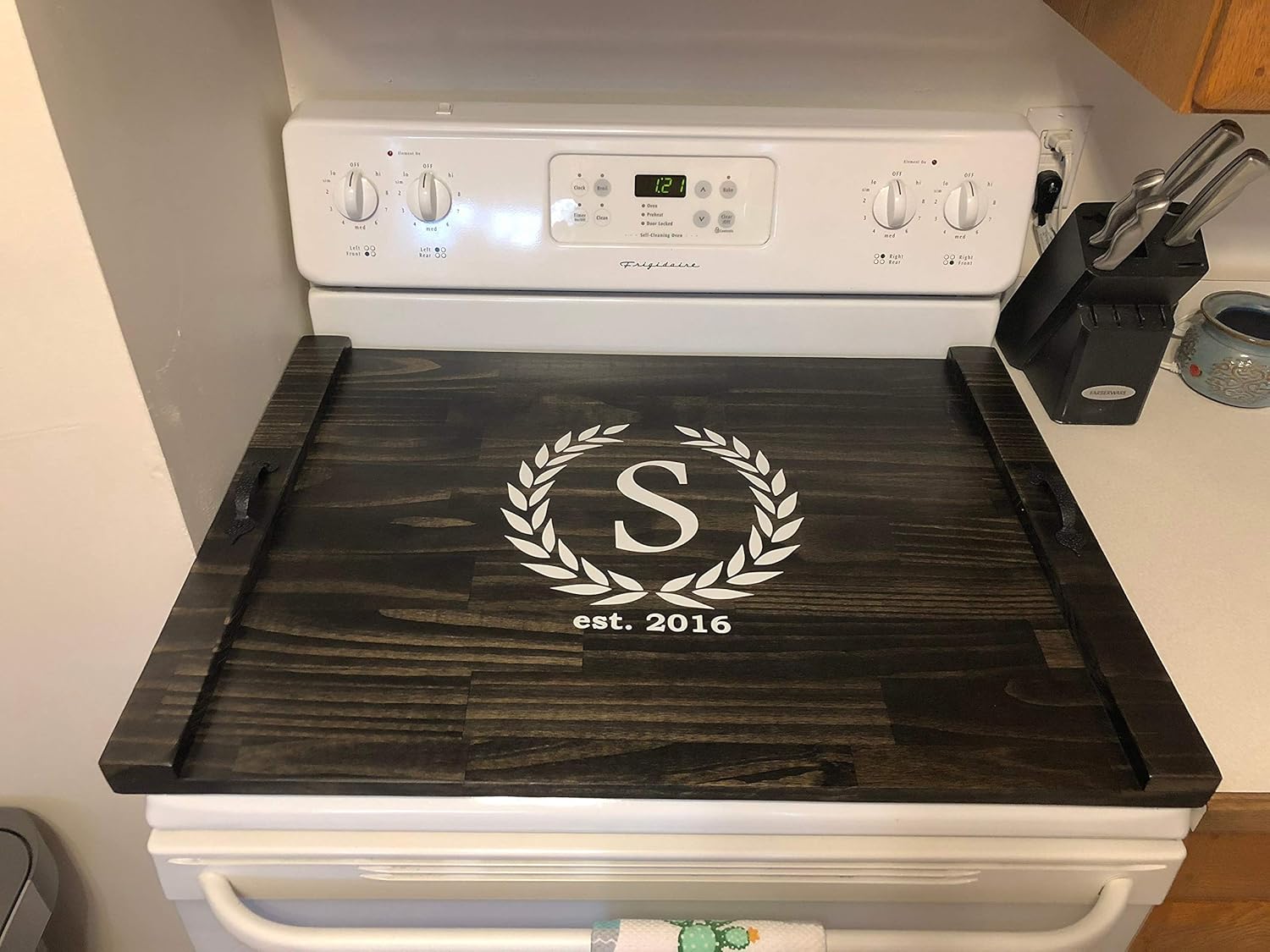 Rustic Stove Top Cover for Electric and Gas Stoves, Wooden Stove Tray, Personalized Noodle Board with Handles, Monogram Stove Cover Board, Wood Cooktop Tray, Decorative Range Tray, Stovetop Protector