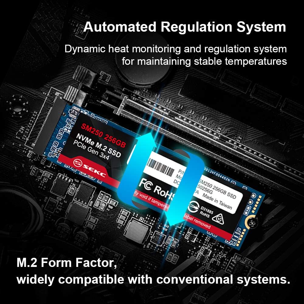 SEKC SM250256G 256GB NVMe M.2 2280 PCIe Gen 3x4, Solid State Drive R/W CDM Up to 1700/1000 MB/s, (Atto) Up to 3300/3100 MB/s, Internal SSD Pack of 2