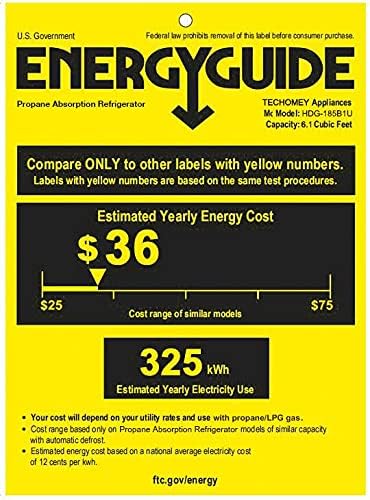 Techomey Propane Refrigerator with Freezer, 6.1 Cu.Ft. Gas Fridge Off Grid, Gas Refrigerator, 110v/Propane Dual Powers, Energy-saving & Quiet, for Outdoor, RV, Truck, Camper, Kitchen, White