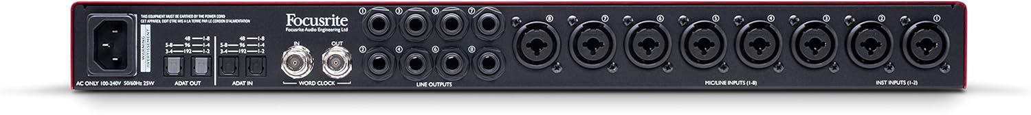 Focusrite Scarlett OctoPre Dynamic 8-Channel Mic Pre Expansion with Analog Compression, 8 In/8 Out, Red