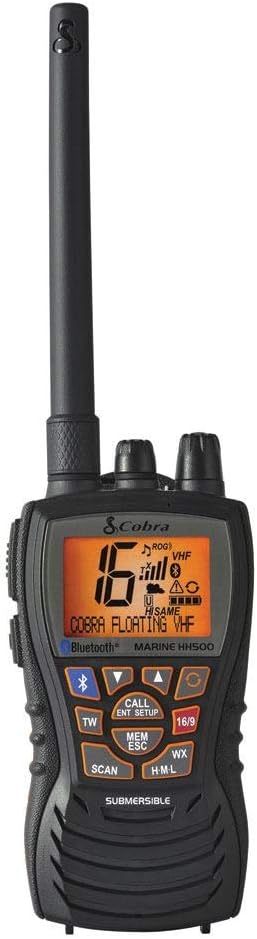 Cobra MR HH350W FLT Handheld Floating VHF Radio – 6 Watt, Submersible, Noise Cancelling Mic, Backlit LCD Display, NOAA Weather, Memory Scan, White