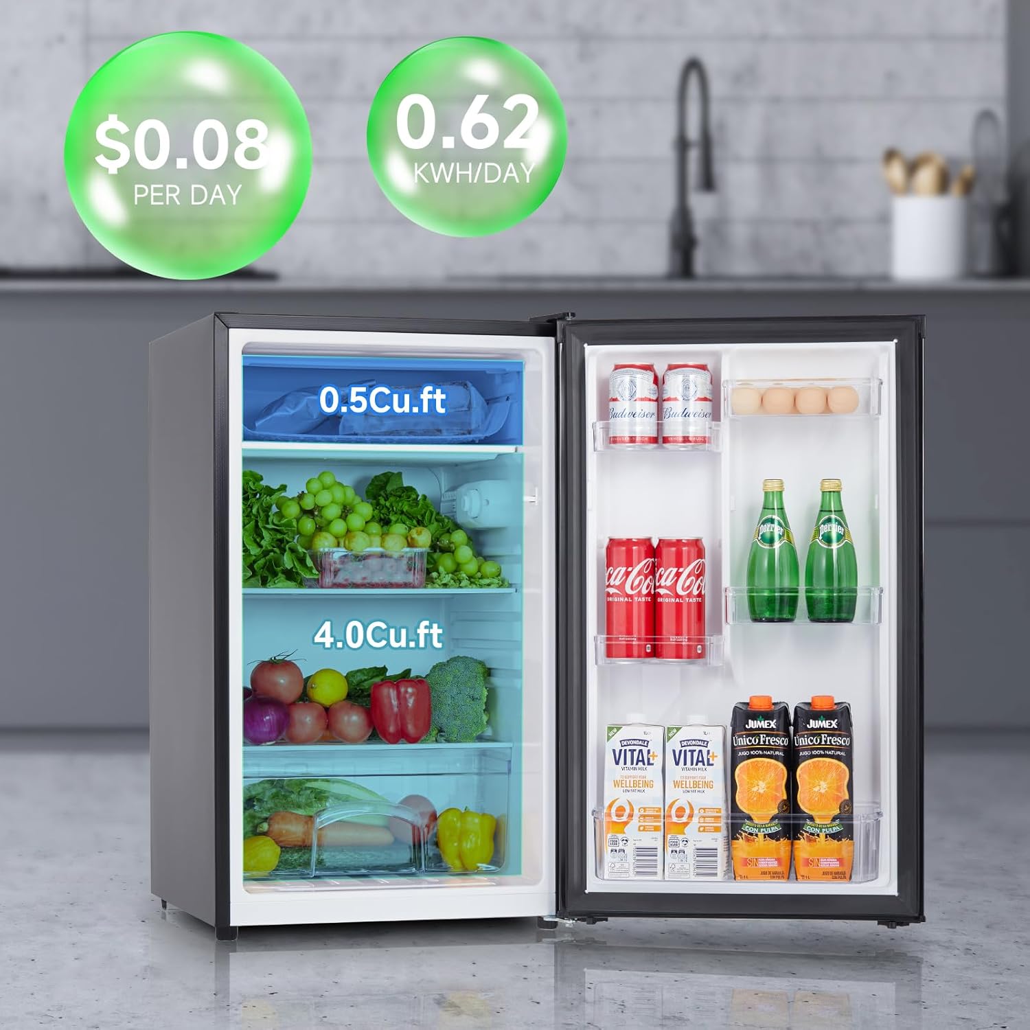 4.5 Cu.Ft Mini Fridge, Compact Refrigerator for Bedroom, Small Refrigerator with Freezer & Thermostat Control, Single Door Apartment Size Mini Fridge for Office, Dorm, Kitchen, Black