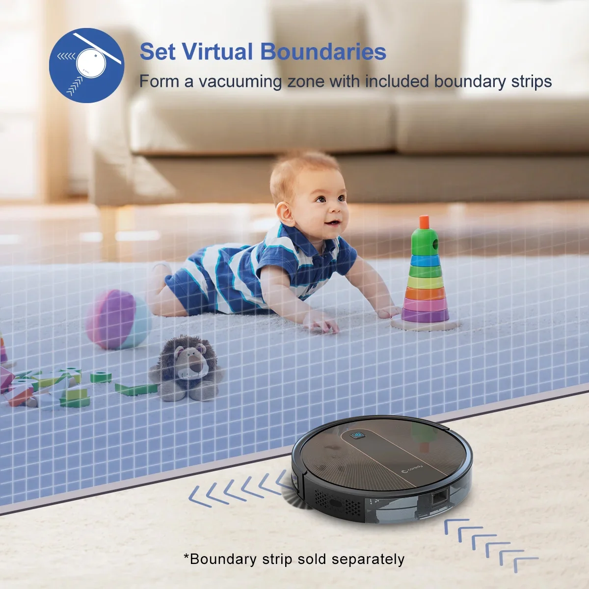 Coredy Robot Vacuum Cleaner and Mop, Compatible with Alexa, Mopping System, Boost Intellect, Virtual Boundary Supported, 2200Pa Suction, Super-Thin, Upgraded Robotic Vacuums, Cleans Hard Floor, R750