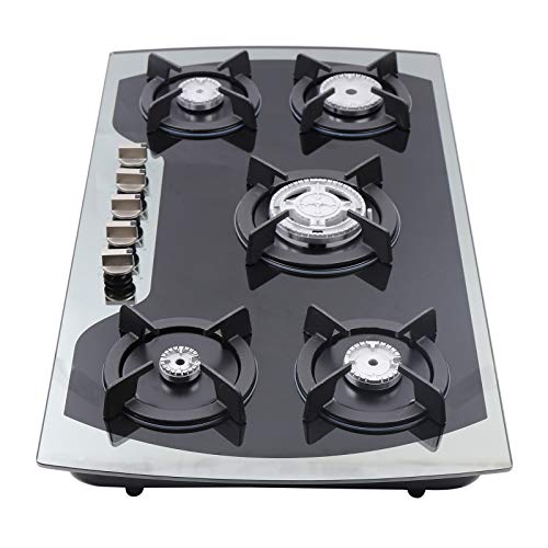 Gas Cooktop 30 Inch Gas Stove Cooktop Stove Burner Tempered Glass Built in 5 Burners Gas Hob Grate Stovetop LPG/NG Convertible