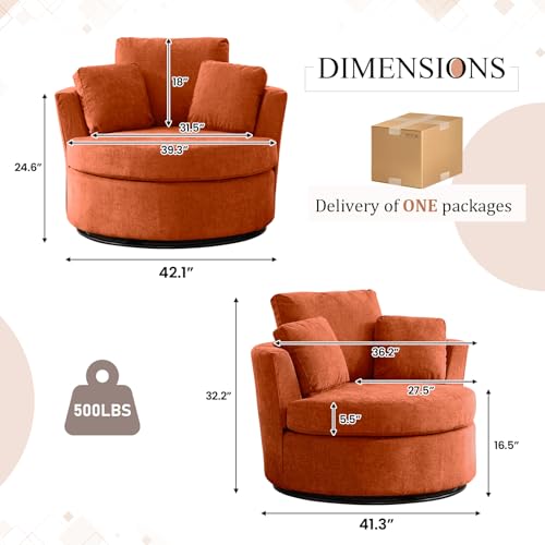Chair and A Half with Ottoman, 360° Swivel Accent Barrel Chair Modern Comfy Round Reading Sofa Swivel Chairs Circle Lounge Chair for Bedroom Living Room w/4 Pillow Lower Seating Heigh (White, Large)