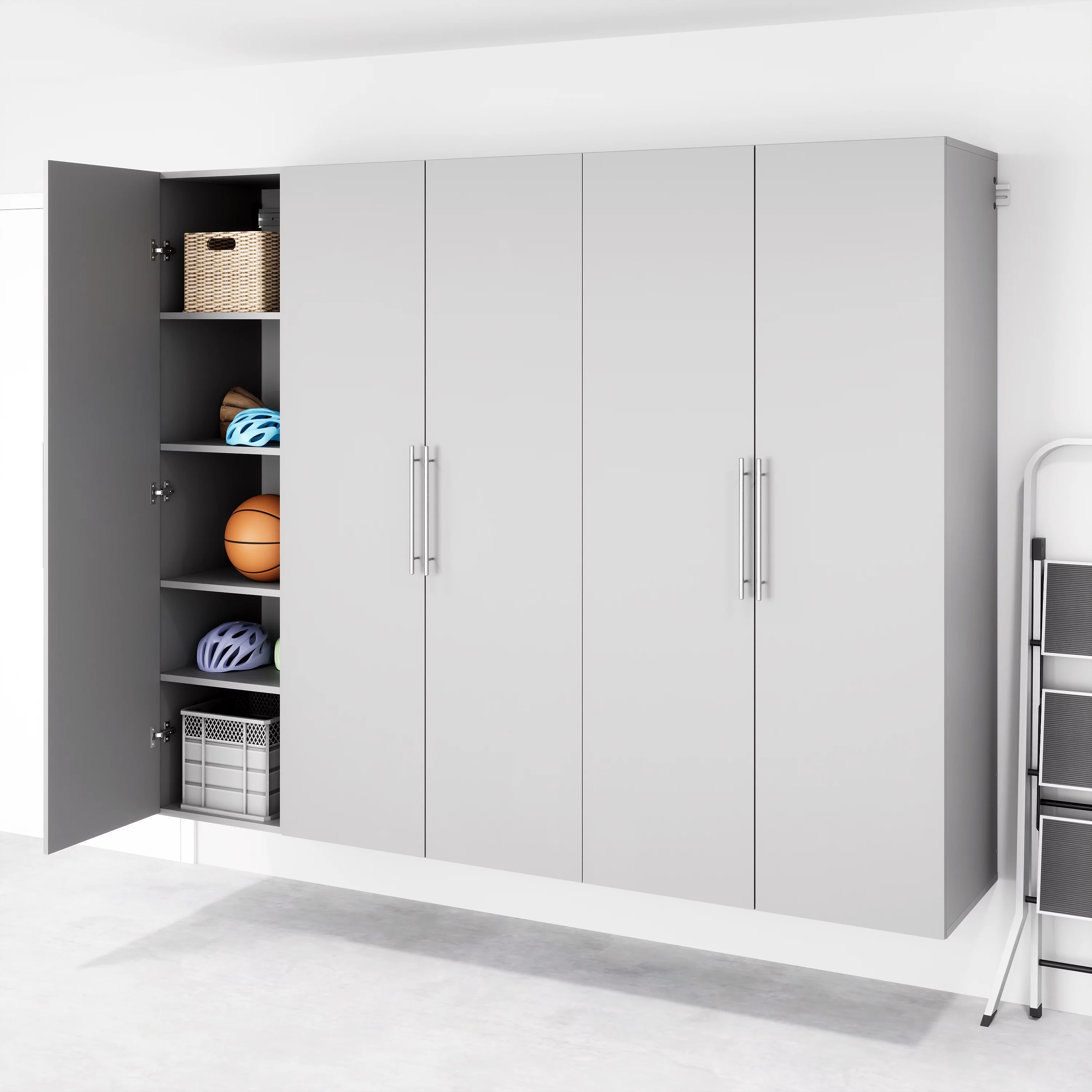 Prepac HangUps Narrow Wall Mounted Garage Storage Cabinet, 18" W x 72" H x 20" D, Light Gray