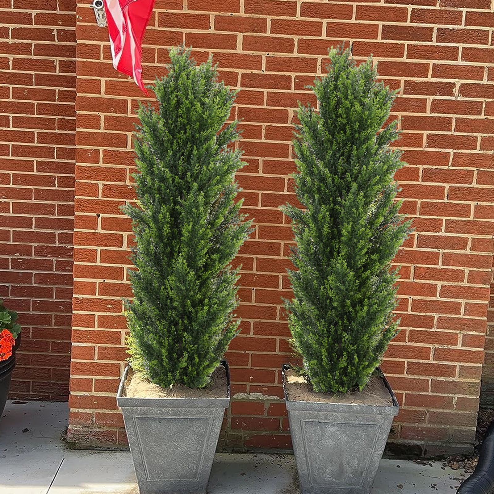 Poetree 2 Pack Artificial Tree 5 FT Artificial Cedar Topiary Trees for Outdoors Potted Fake Pine Trees Faux Evergreen Plants for Home Porch Decor