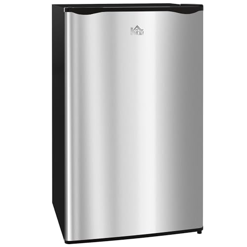 HOMCOM 3.2 Cu.Ft Mini Fridge with Freezer, Compact Refrigerator with Adjustable Thermostat, Shelf and Reversible Door for Bedroom, Dorm, Home Office, Energy Efficient