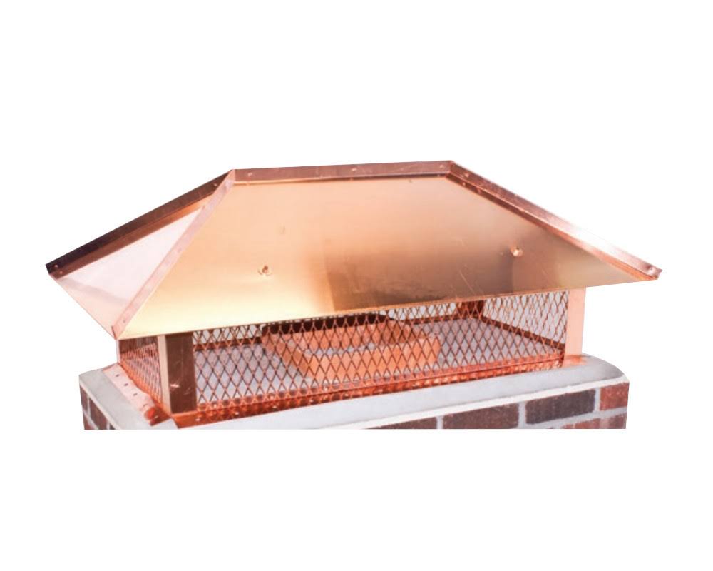 Ventis Copper Multi-Flue Chimney Cap with Hip and Ridge Lid and 14-inch Mesh Height - MFHNRCP14