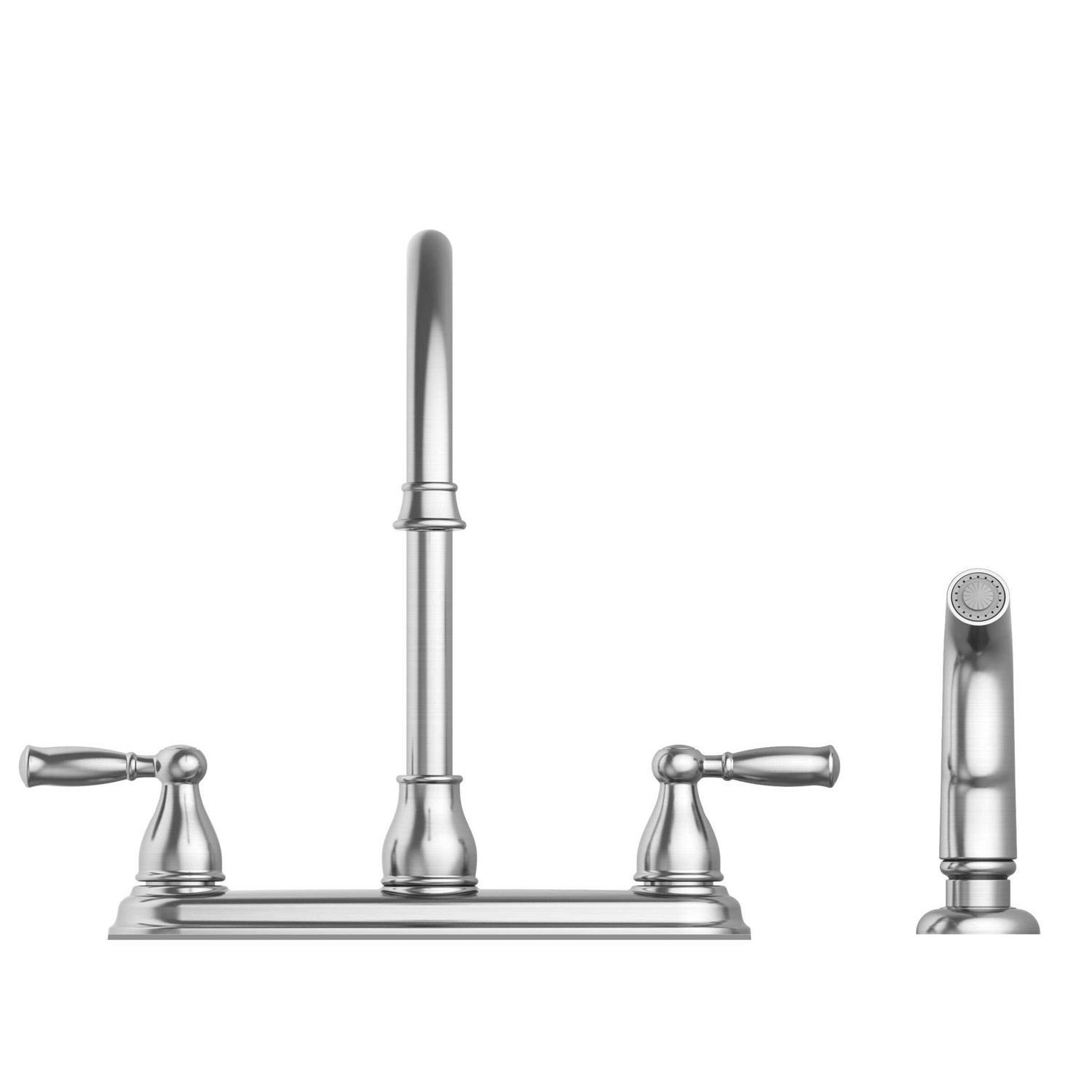 Project Source Brice Stainless Steel 2-Handle Deck-Mount High-Arc Handle Kitchen Faucet with Deck Plate 67129W-100802 - Shop Hardware Tools Online Store